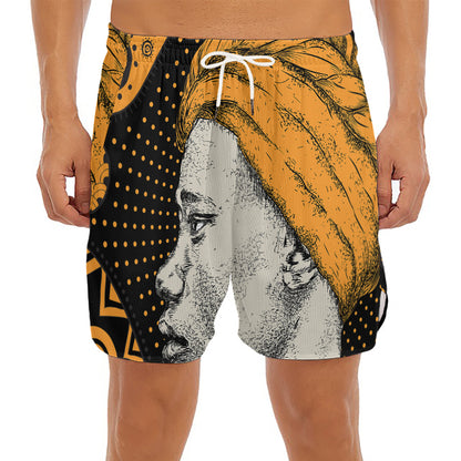 Tribal African Girl Print Men's Split Running Shorts