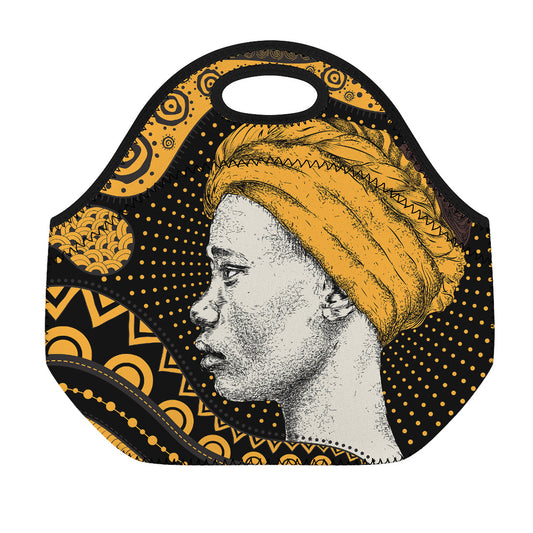 Tribal African Girl Print Neoprene Lunch Bag