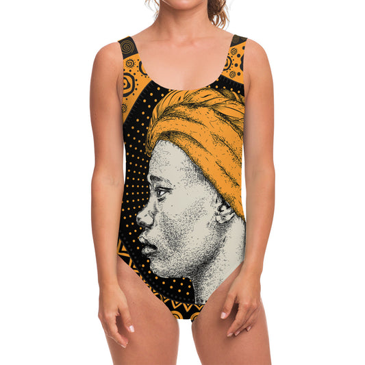 Tribal African Girl Print One Piece Swimsuit