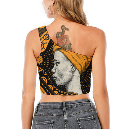 Tribal African Girl Print One Shoulder Crop Top