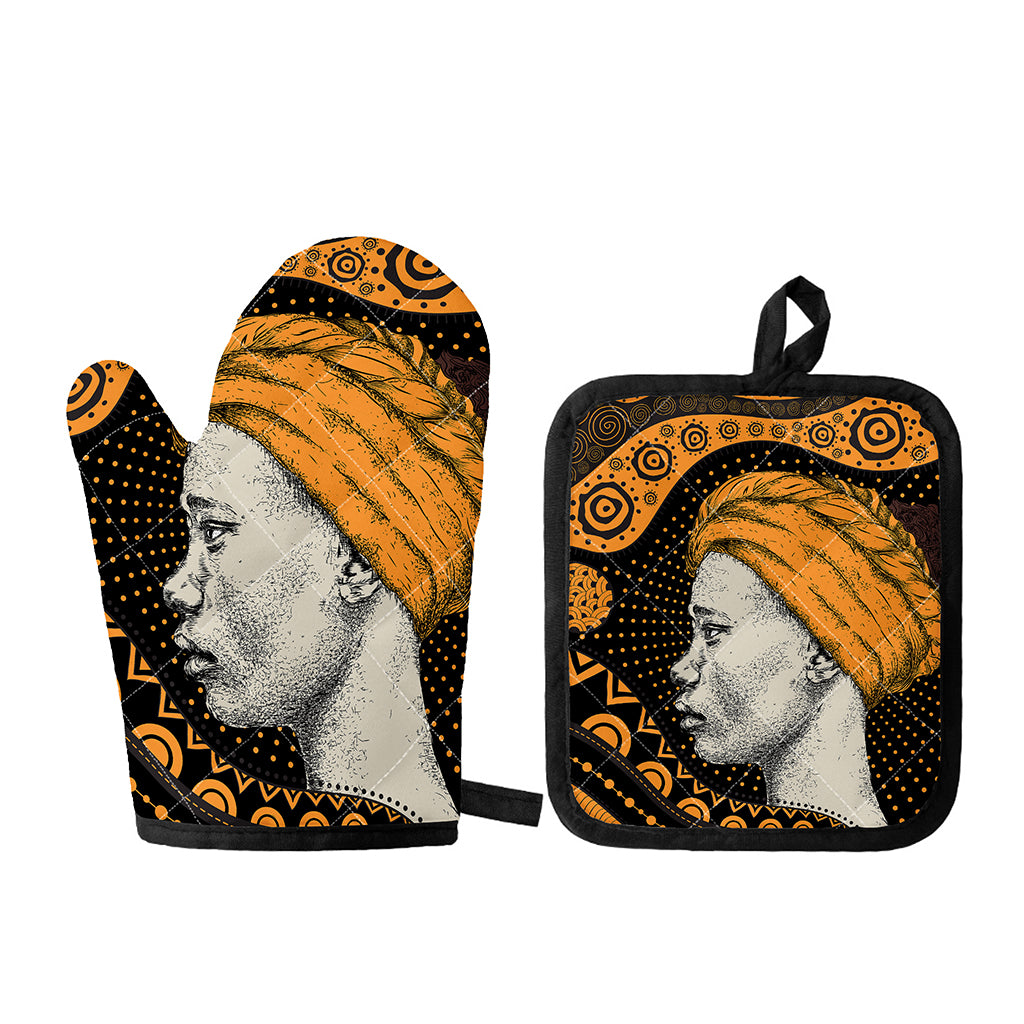 Tribal African Girl Print Oven Mitt And Pot Holder Set