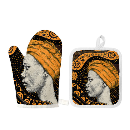Tribal African Girl Print Oven Mitt And Pot Holder Set