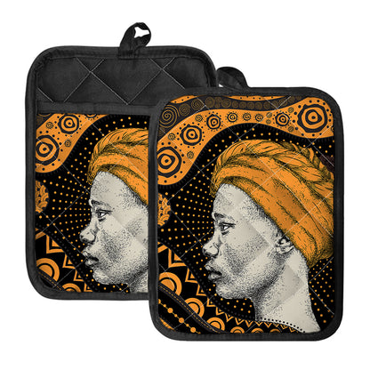 Tribal African Girl Print Pot Holders With Pocket