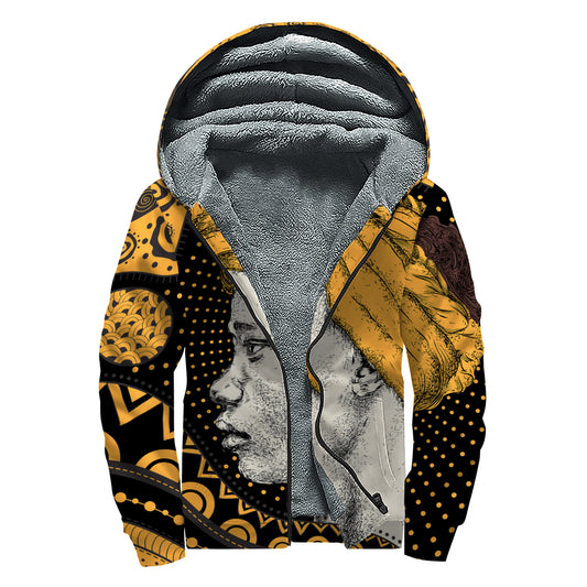 Tribal African Girl Print Sherpa Lined Zip Up Hoodie