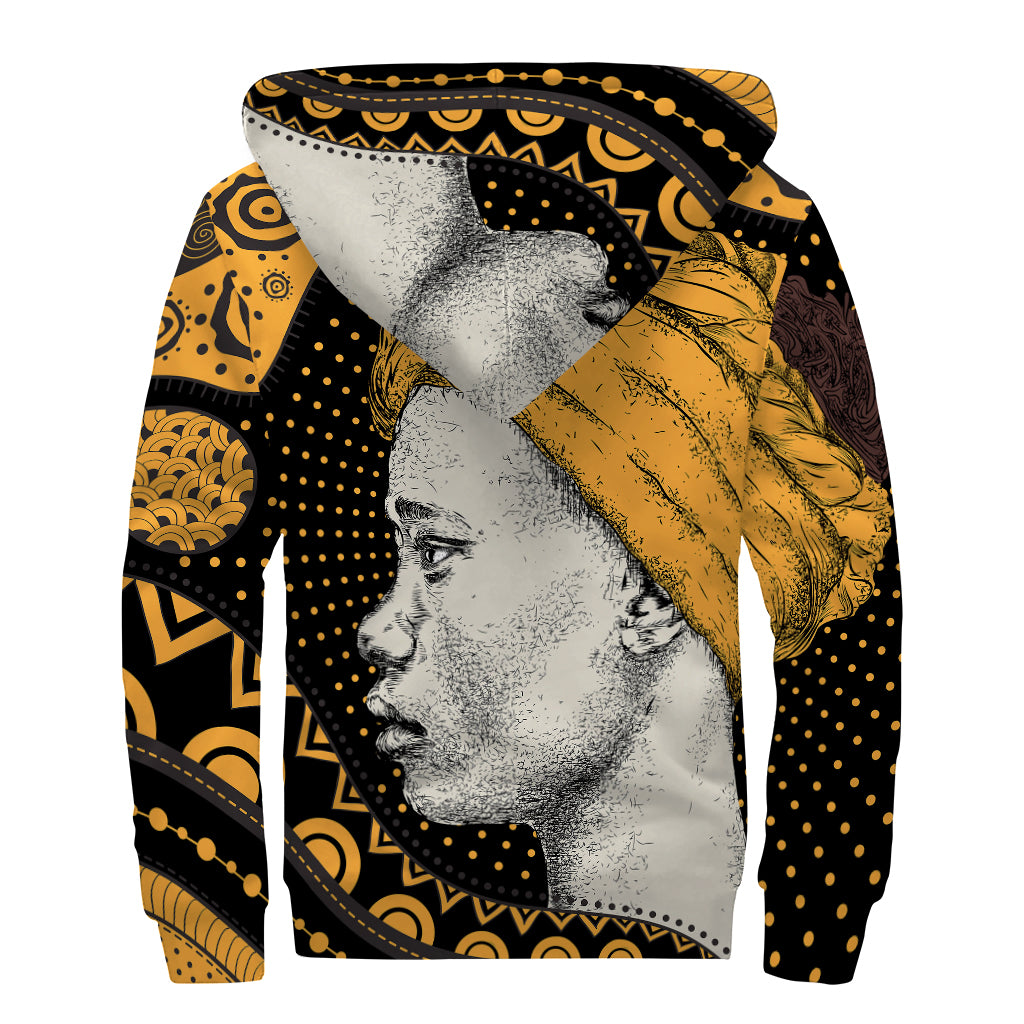 Tribal African Girl Print Sherpa Lined Zip Up Hoodie