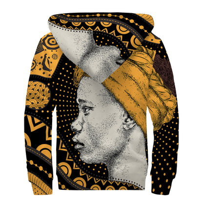 Tribal African Girl Print Sherpa Lined Zip Up Hoodie