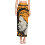 Tribal African Girl Print Side Slit Maxi Skirt