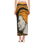 Tribal African Girl Print Side Slit Maxi Skirt