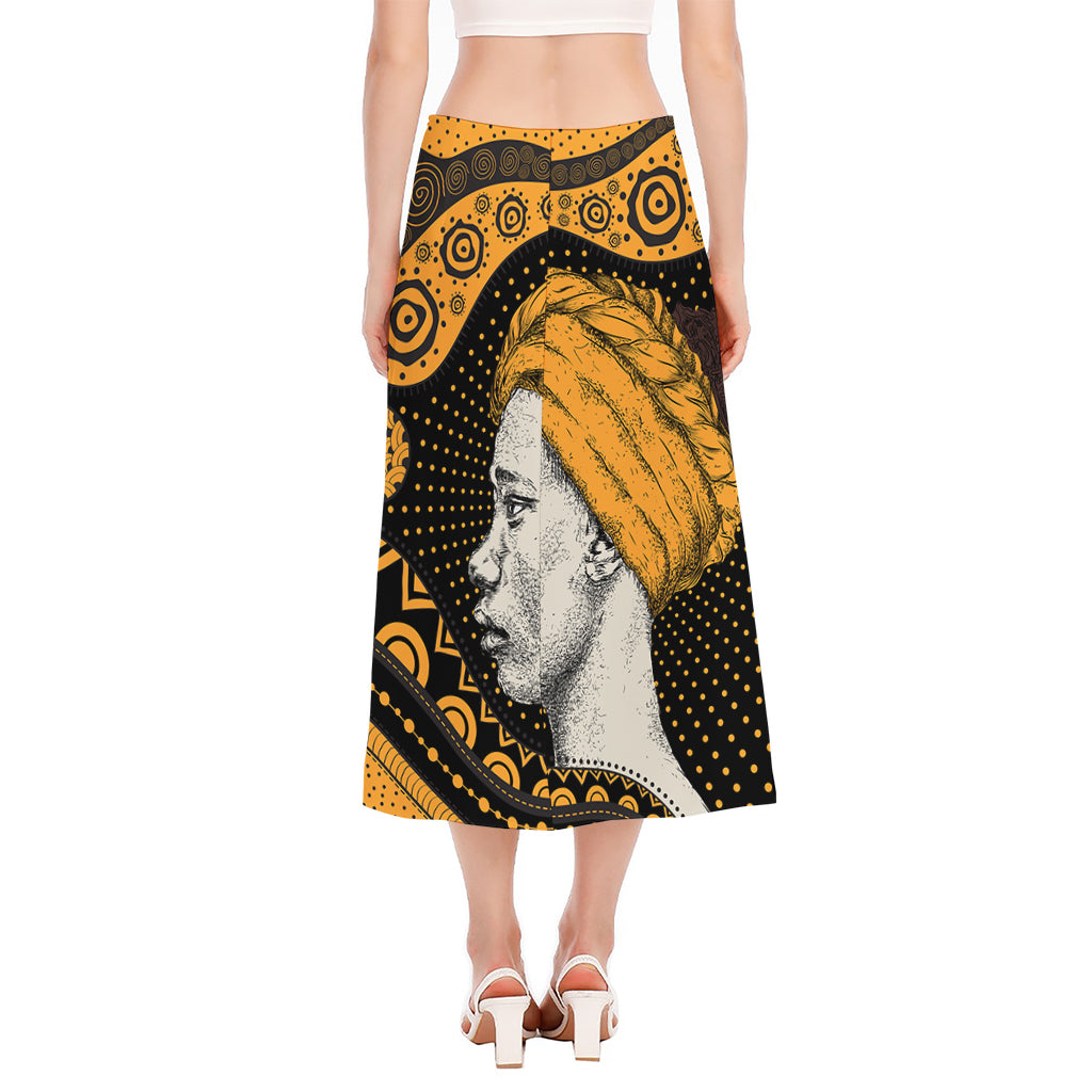 Tribal African Girl Print Side Slit Midi Skirt