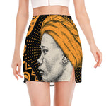 Tribal African Girl Print Side Slit Mini Skirt