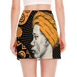 Tribal African Girl Print Side Slit Mini Skirt