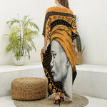 Tribal African Girl Print Silk V-Neck Kaftan Dress