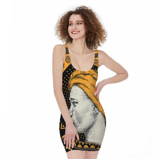 Tribal African Girl Print Sleeveless Bodycon Dress