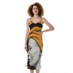 Tribal African Girl Print Slim Fit Midi Cami Dress