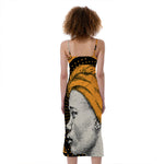 Tribal African Girl Print Slim Fit Midi Cami Dress