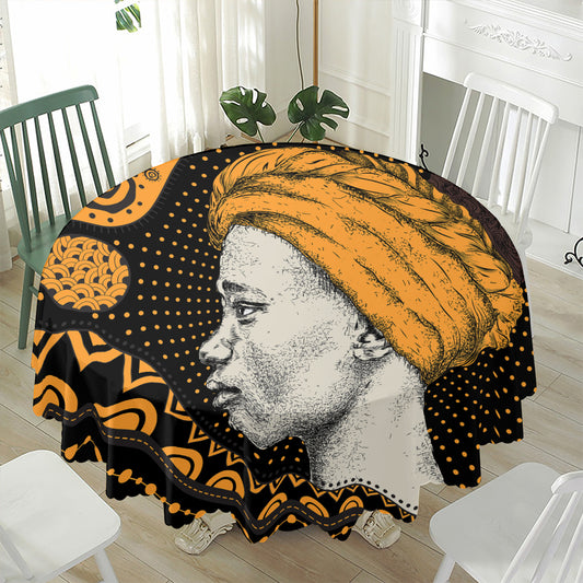 Tribal African Girl Print Waterproof Round Tablecloth