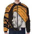 Tribal African Girl Print Zip Sleeve Bomber Jacket