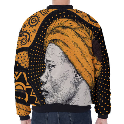 Tribal African Girl Print Zip Sleeve Bomber Jacket