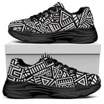 Tribal Aztec Geometric Pattern Print Black Chunky Shoes