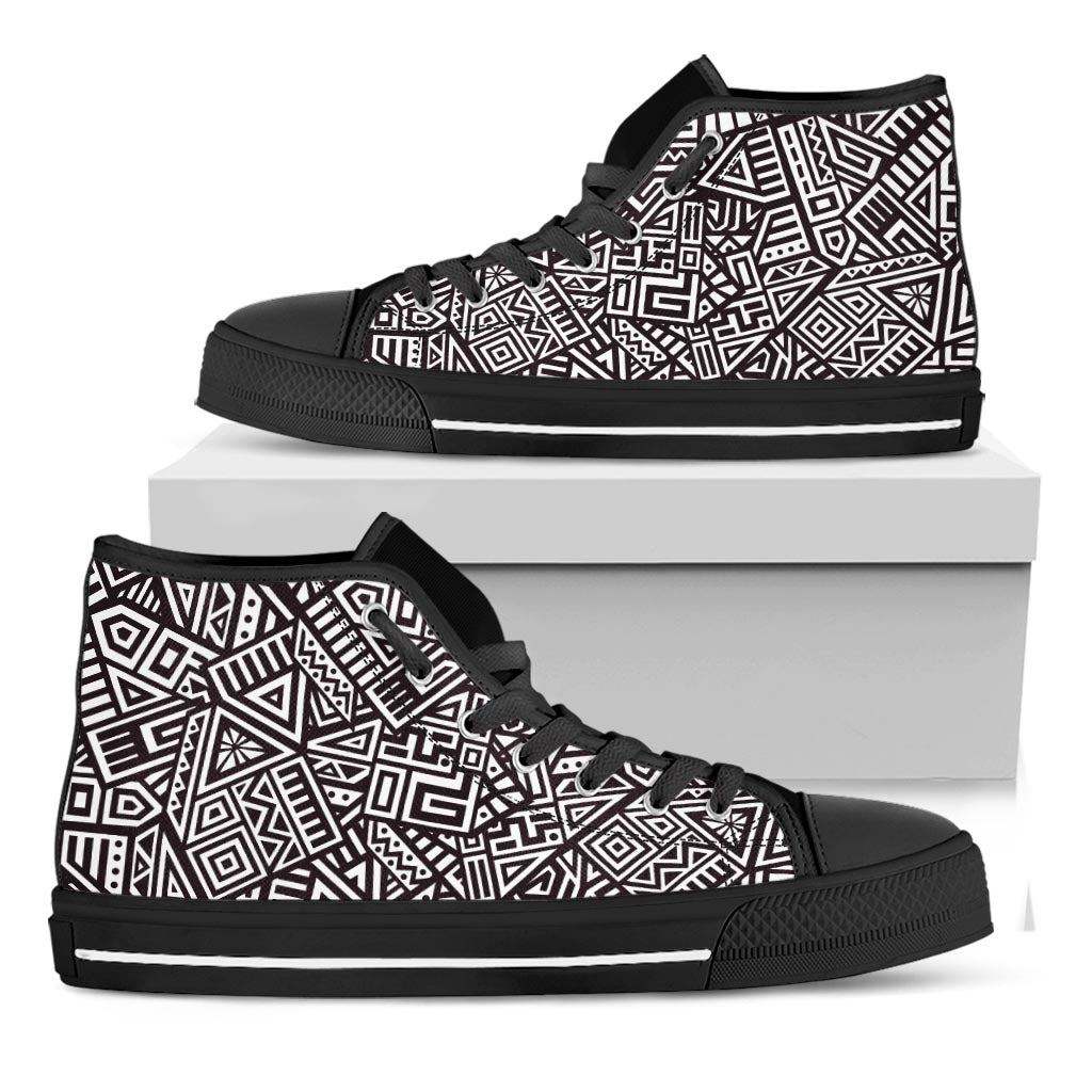 Tribal Aztec Geometric Pattern Print Black High Top Sneakers