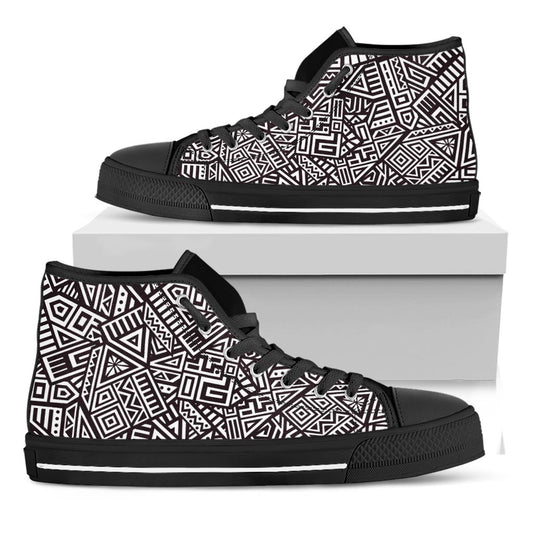 Tribal Aztec Geometric Pattern Print Black High Top Sneakers