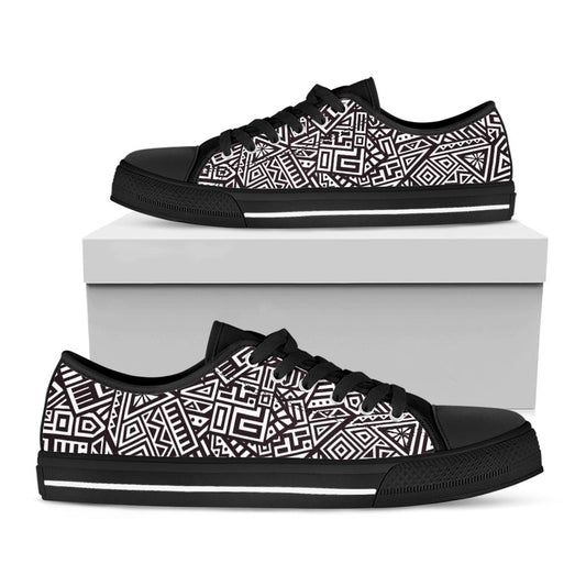 Tribal Aztec Geometric Pattern Print Black Low Top Sneakers
