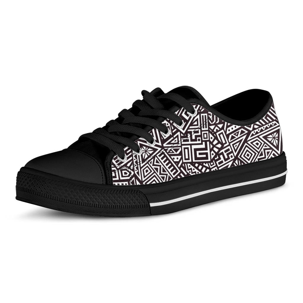 Tribal Aztec Geometric Pattern Print Black Low Top Sneakers