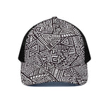 Tribal Aztec Geometric Pattern Print Black Mesh Trucker Cap