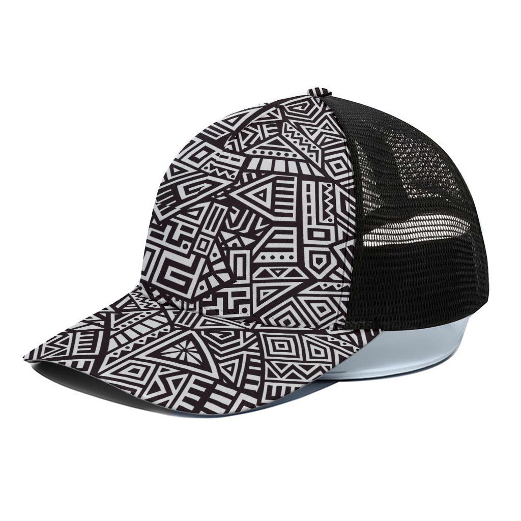 Tribal Aztec Geometric Pattern Print Black Mesh Trucker Cap