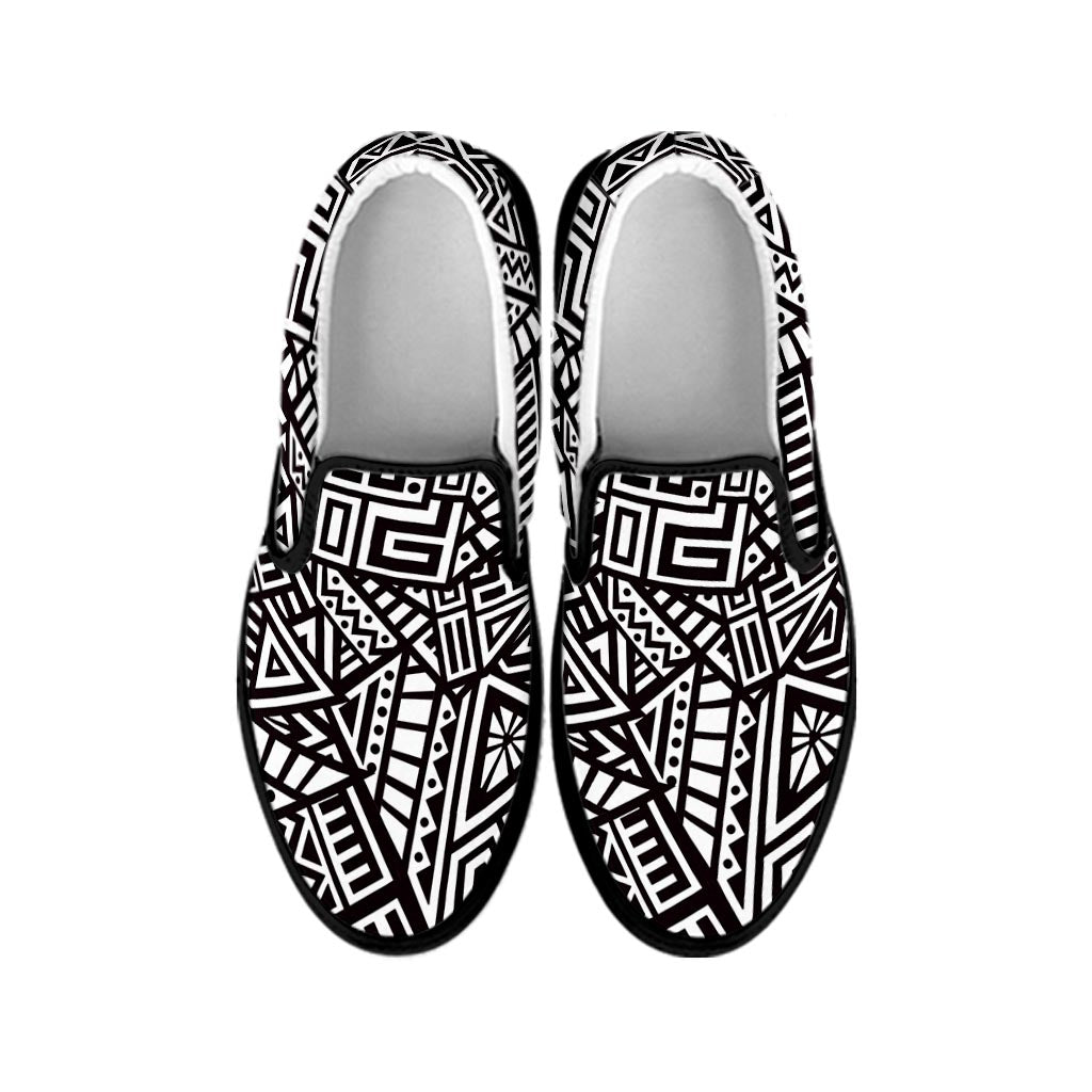 Tribal Aztec Geometric Pattern Print Black Slip On Sneakers