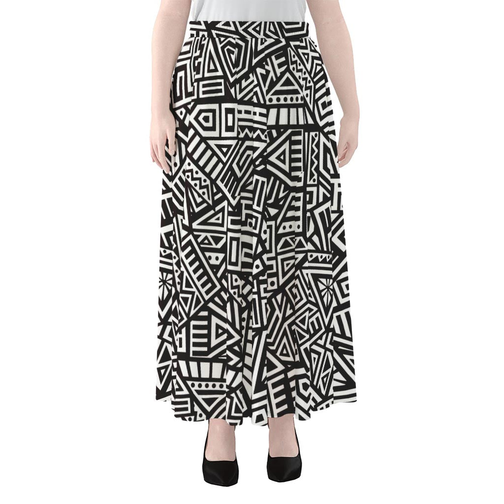 Tribal Aztec Geometric Pattern Print Chiffon Maxi Skirt