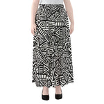 Tribal Aztec Geometric Pattern Print Chiffon Maxi Skirt