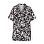 Tribal Aztec Geometric Pattern Print Cotton Hawaiian Shirt