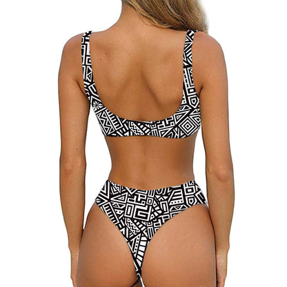 Tribal Aztec Geometric Pattern Print Front Bow Tie Bikini