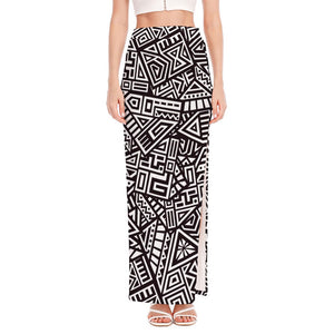 Tribal Aztec Geometric Pattern Print High Slit Maxi Skirt