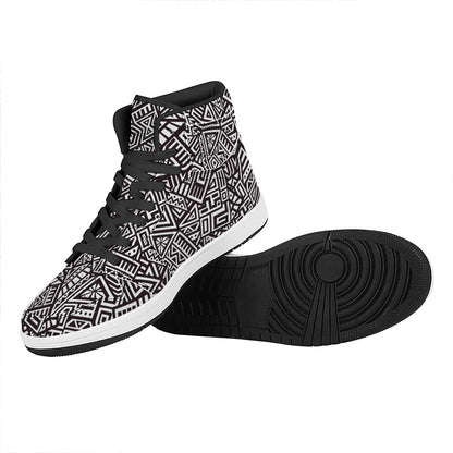 Tribal Aztec Geometric Pattern Print High Top Leather Sneakers