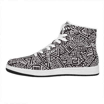Tribal Aztec Geometric Pattern Print High Top Leather Sneakers