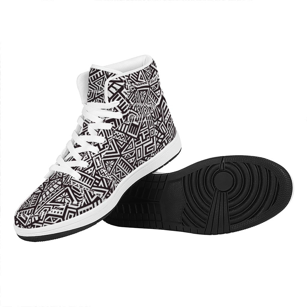 Tribal Aztec Geometric Pattern Print High Top Leather Sneakers