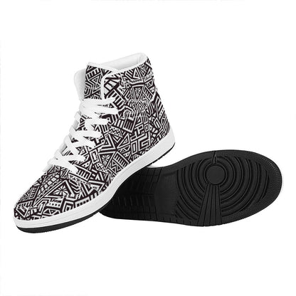 Tribal Aztec Geometric Pattern Print High Top Leather Sneakers