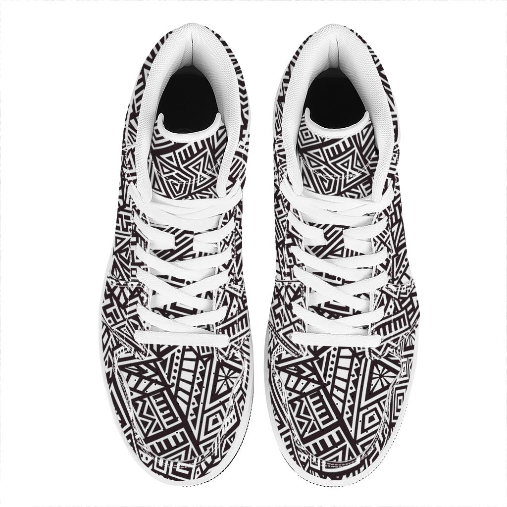 Tribal Aztec Geometric Pattern Print High Top Leather Sneakers