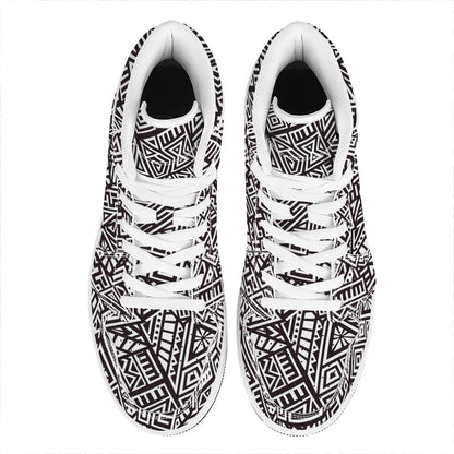 Tribal Aztec Geometric Pattern Print High Top Leather Sneakers