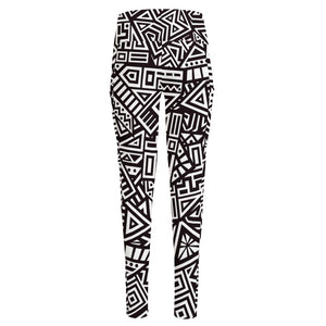 Tribal Aztec Geometric Pattern Print High-Waisted Pocket Leggings