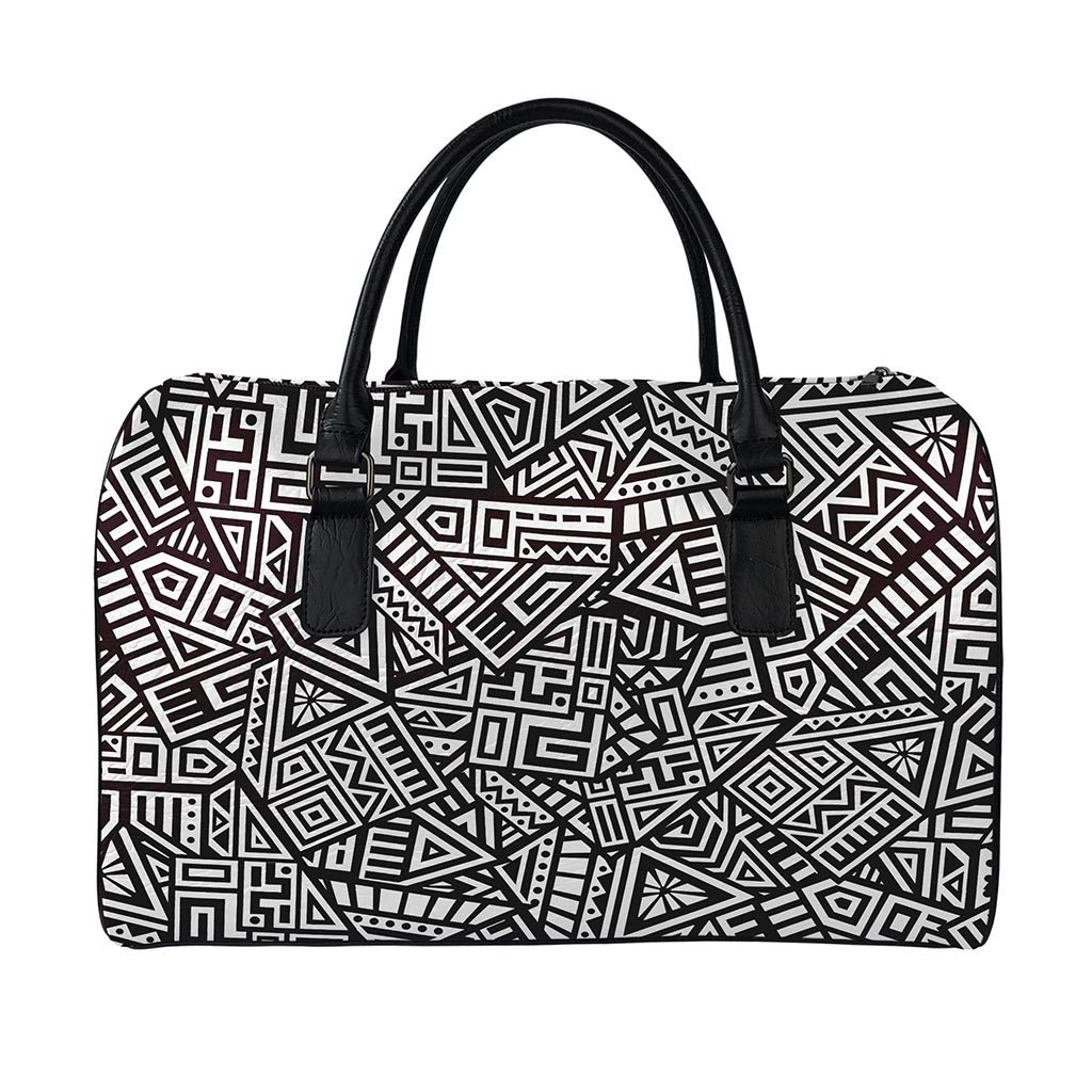 Tribal Aztec Geometric Pattern Print Leather Duffle Bag