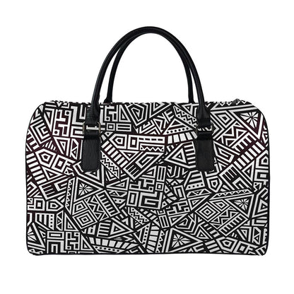 Tribal Aztec Geometric Pattern Print Leather Duffle Bag