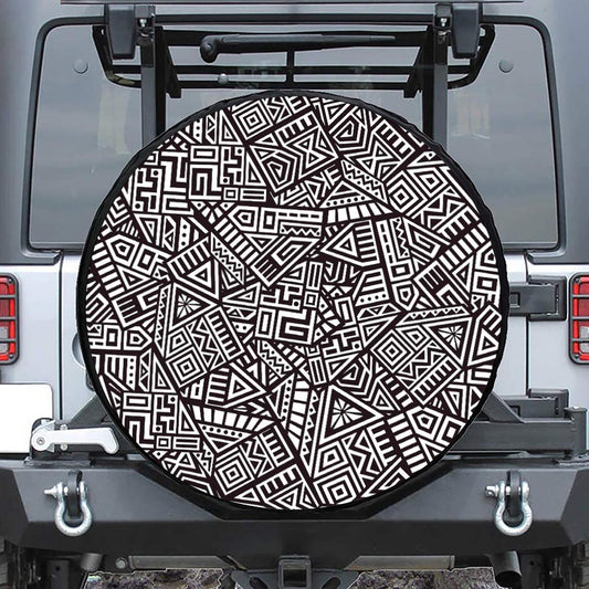 Tribal Aztec Geometric Pattern Print Leather Spare Tire Cover