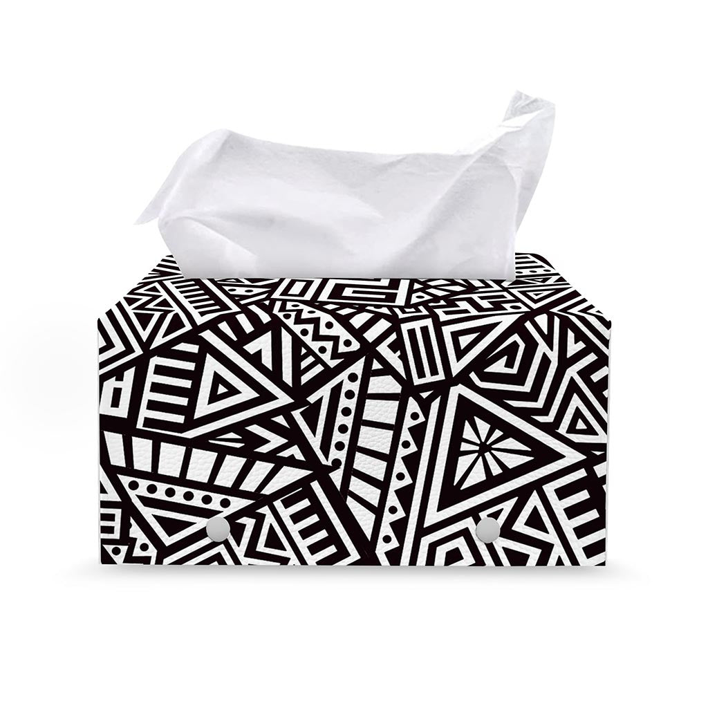 Tribal Aztec Geometric Pattern Print Leather Tissue Box Cover