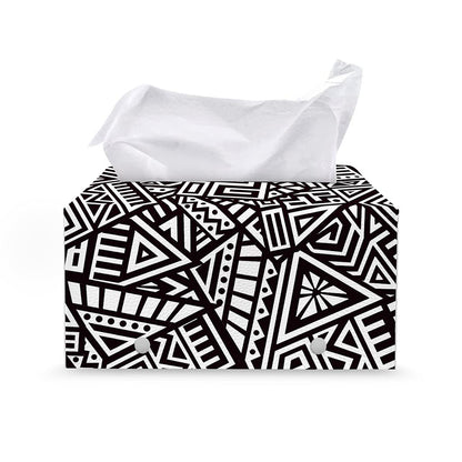 Tribal Aztec Geometric Pattern Print Leather Tissue Box Cover