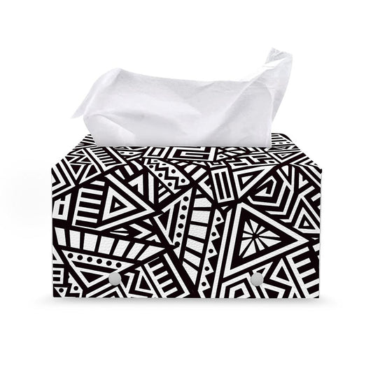 Tribal Aztec Geometric Pattern Print Leather Tissue Box Cover