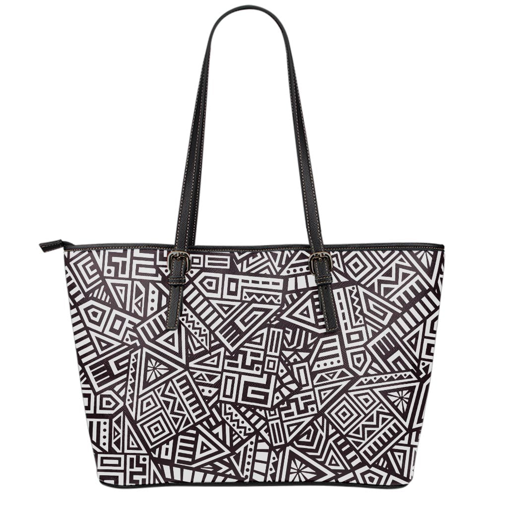 Tribal Aztec Geometric Pattern Print Leather Tote Bag