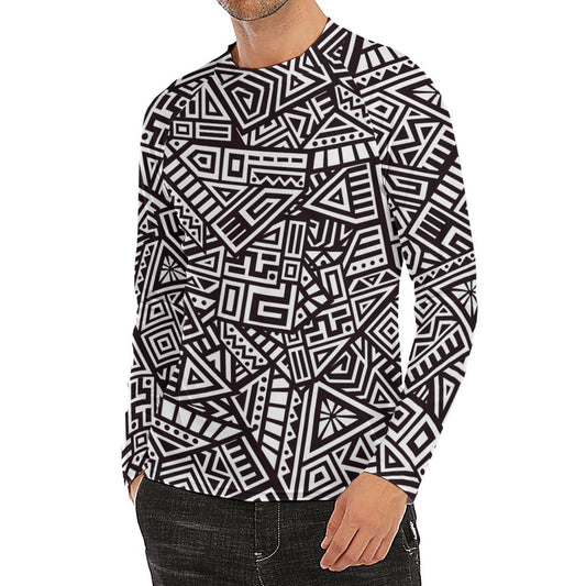 Tribal Aztec Geometric Pattern Print Men's Long Sleeve Rash Guard